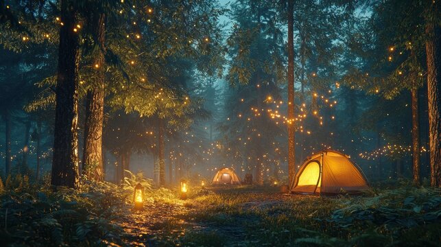 Enhancing safety at a peaceful forest campsite with iot tools glowing