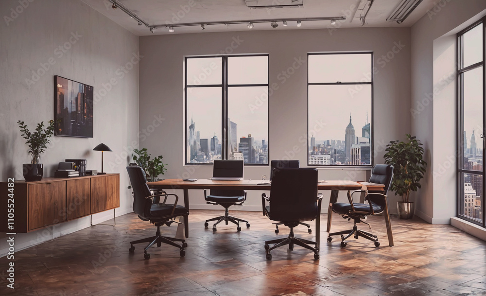 Aufkleber conference room with a large table and several chairs. a potted plant is on the table