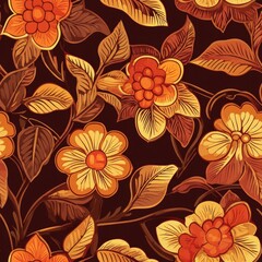 Vintage Floral Pattern with Orange and Yellow Flowers