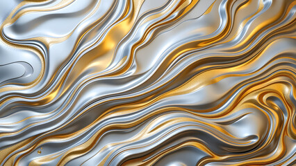 Fototapeta premium Flowing metallic waves in gold and silver tones creating an elegant and luxurious texture