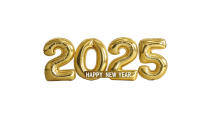 2025 Happy New Year 3d number gold isolated on white background
