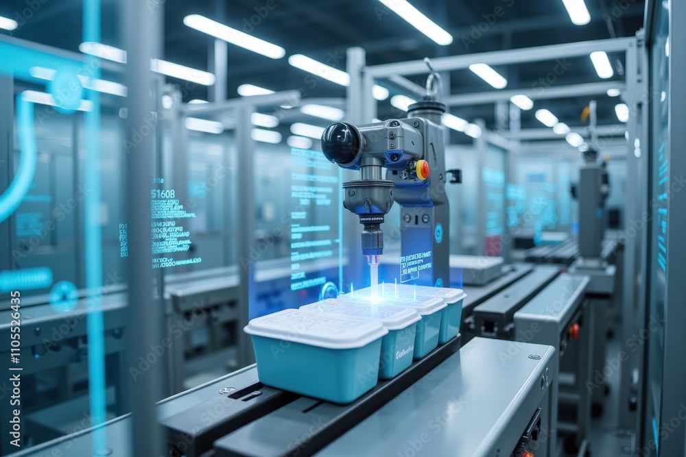 Poster advanced food packaging technology in a modern industrial facility with automated machines and high-