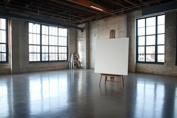 Obraz premium Blank Canvas in a Spacious Loft Art Studio
