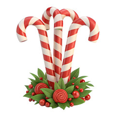 A bright red and white candy cane with detailed stripes