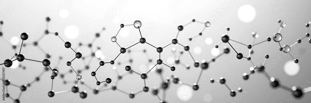 Aufkleber minimalistic molecular structure with interconnected black dots and translucent spheres on a graysca