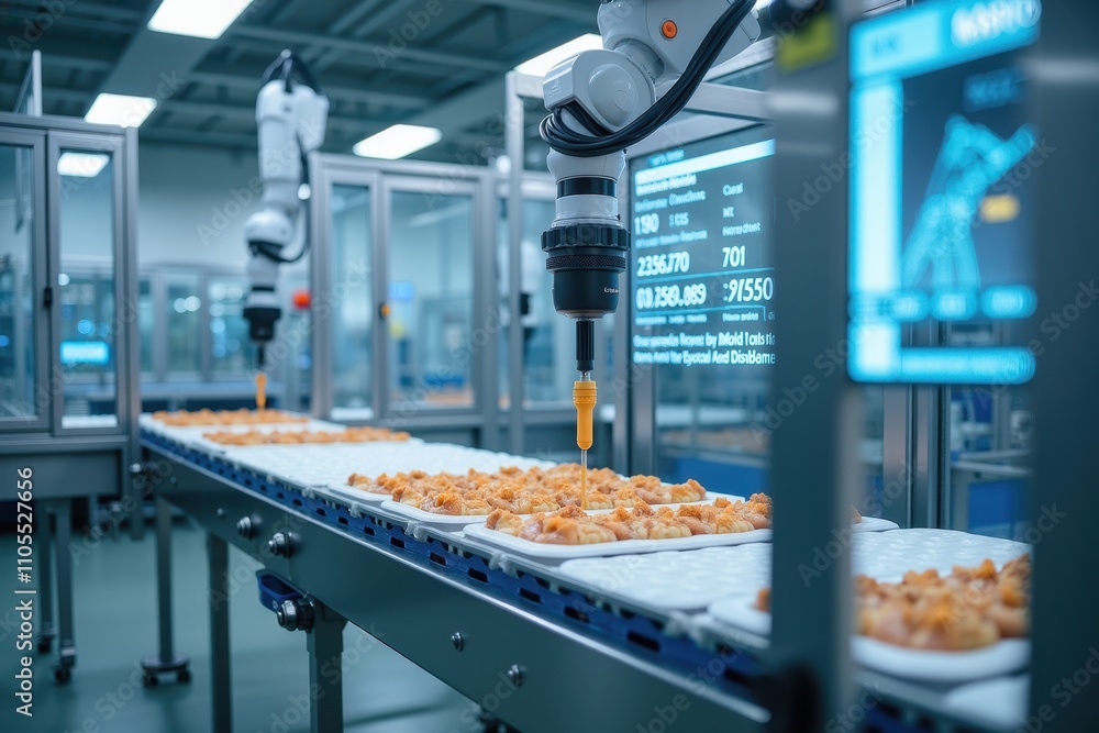Poster Advanced Robotics in Food Packaging Line with Precision Machinery and Automated Systems Enhancing Efficiency in Food Production Process