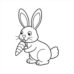 Rabbit Line art eating carrots