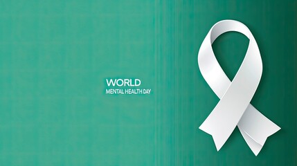 Illustration of World Mental Health Day Green Background with White Ribbon.