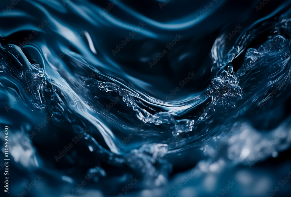 Poster metallic waves of liquid metal captured in motion with intricate patterns and reflective highlights 