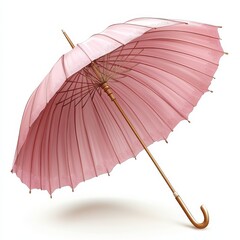 Stylish vector illustration of a closed pastel striped umbrella leaning against a wall in a bright, minimalistic setting