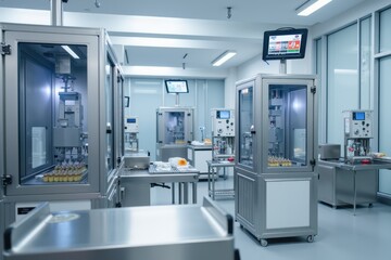 Modern Production Facility for Medicine: State-of-the-Art Equipment and Cleanroom Environment for Pharmaceutical Manufacturing and Quality Control Processes