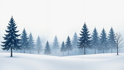Fototapeta premium Serene winter landscape with snow-covered trees, calm atmosphere in shades of blue, perfect for seasonal themes