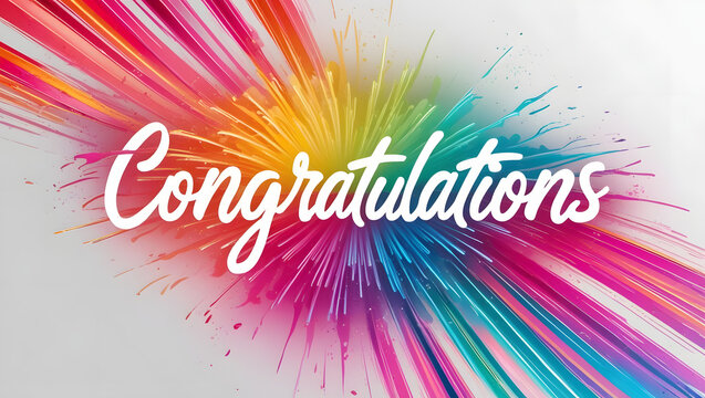 Bold Congratulations text with dynamic colorful streaks and gradients on a white background, perfect for festive celebrations or joyful events