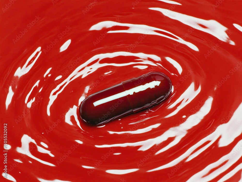Aufkleber a red capsule floats in swirling red liquid, creating a striking visual contrast and inviting intrig