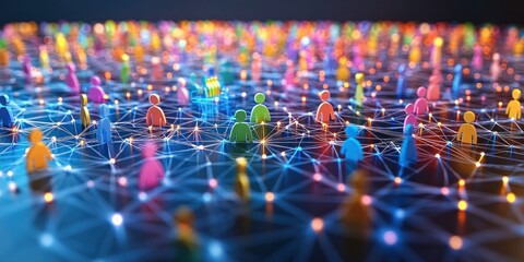 Colorful figures interconnected in a complex network.