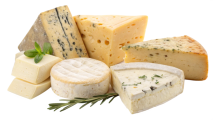 Various kinds of cheeses isolated on white background