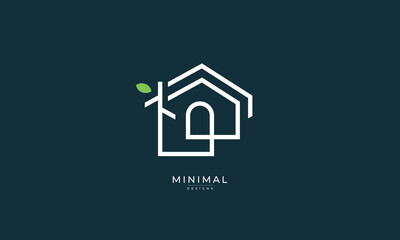 A line art icon logo of a house/home with a leaf/tree	
