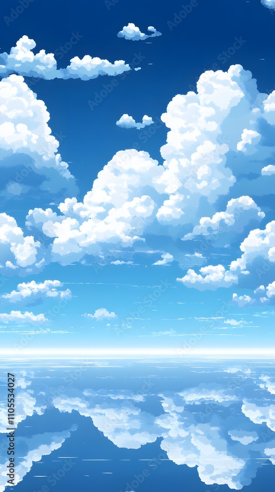 Poster 17. a clear blue sky with scattered clouds and an empty horizon line in the center for text