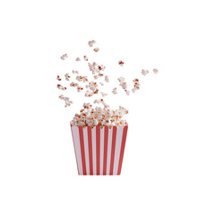 Tasty popcorn in a red white striped box isolated on a transparent background