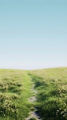 Obraz premium 18. A serene landscape with a path through a grassy field, leading to an open space for text