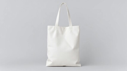 Plain white tote bag light gray background smooth handles