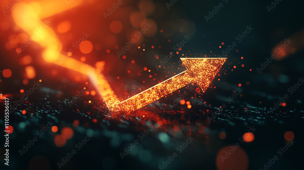 Aufkleber trends in data visualization represented by glowing upward arrow against dark background