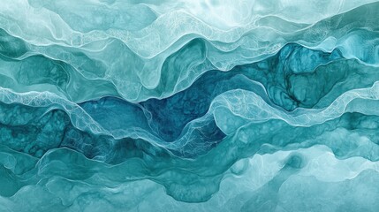 Obraz premium Abstract ocean waves in shades of blue and green create a tranquil and soothing atmosphere