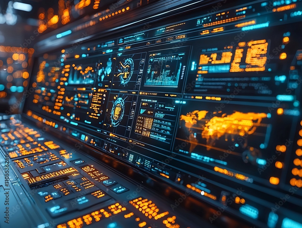 Poster ai powered holographic supply chain control room optimizing global in real time