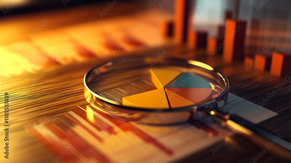 Aufkleber analyzing business data with charts and graphs under a magnifying glass