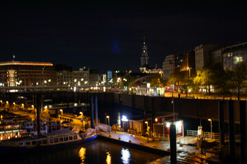 Hamburg at night, a view of the night port in Hamburg, city at night