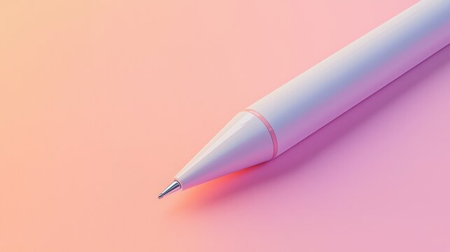 A close-up of a 3D-rendered pen on a clean, pastel background, symbolizing simplicity, creativity, and planning in a professional setting