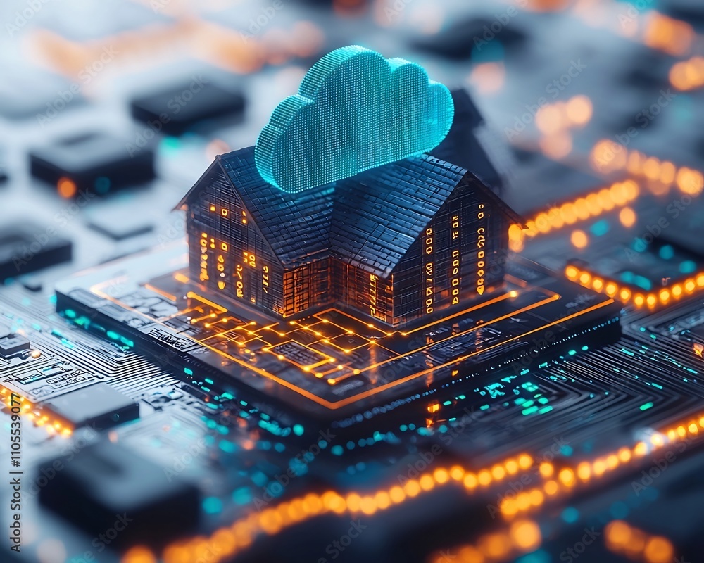 Aufkleber futuristic smart home powered by cloud computing and holographic interfaces