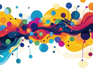 Colorful abstract design with dynamic, interconnected shapes and bold lines, featuring vibrant circles and flowing patterns. composition is lively and energetic, creating sense of movement