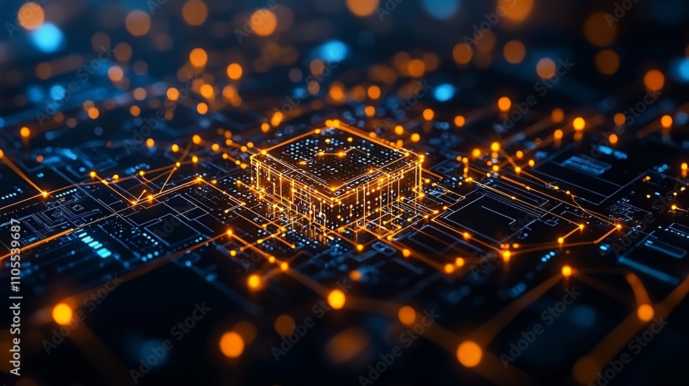 Poster blockchain technology integrated with cloud computing concept represented by interconnected digital 