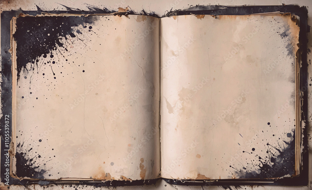 Poster book with a black and white page with a black border. the page is blank. the book is open to the mid