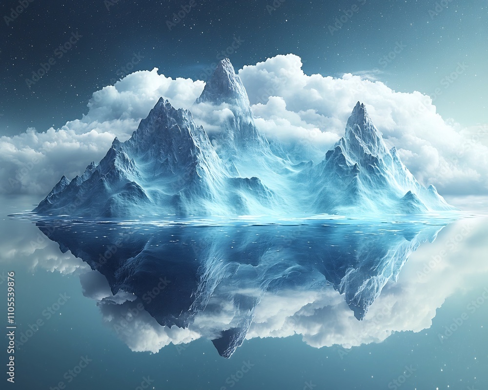 Poster massive digital iceberg symbolizing cloud computing and data storage
