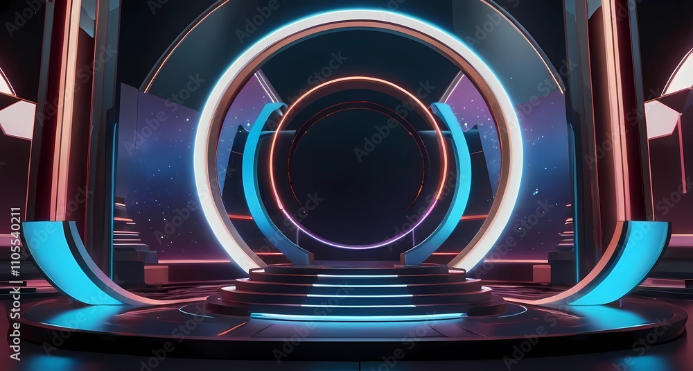 Poster abstract future platform game light technology stage 3d podium background. 3d podium technology back