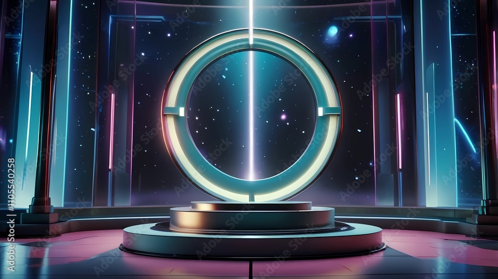 Aufkleber abstract future platform game light technology stage 3d podium background. 3d podium technology back