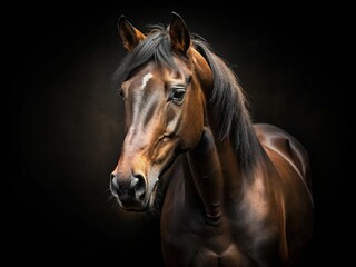 Obraz premium Elegant Minimalist Portrait of a Majestic Horse Against a Black Background, Capturing the Grace and Power of the Equine Spirit in a Striking Visual Contrast