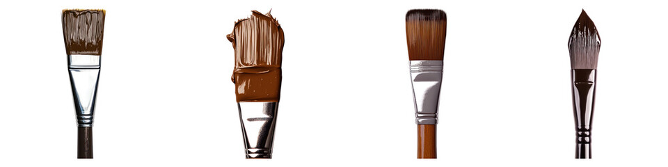 Obraz premium Paint brush with brown paint isolated on transparent background, Set of