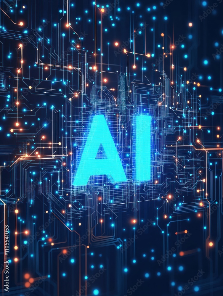 Poster artificial intelligence concept illustrated in cyberspace. big data transfer network security visual