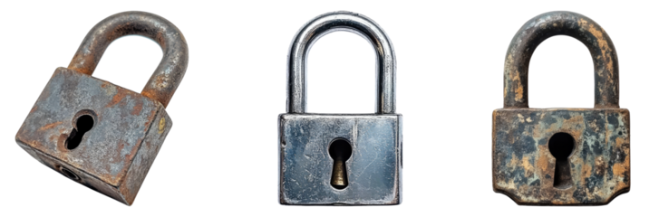 Padlock isolated on transparent background, Set of
