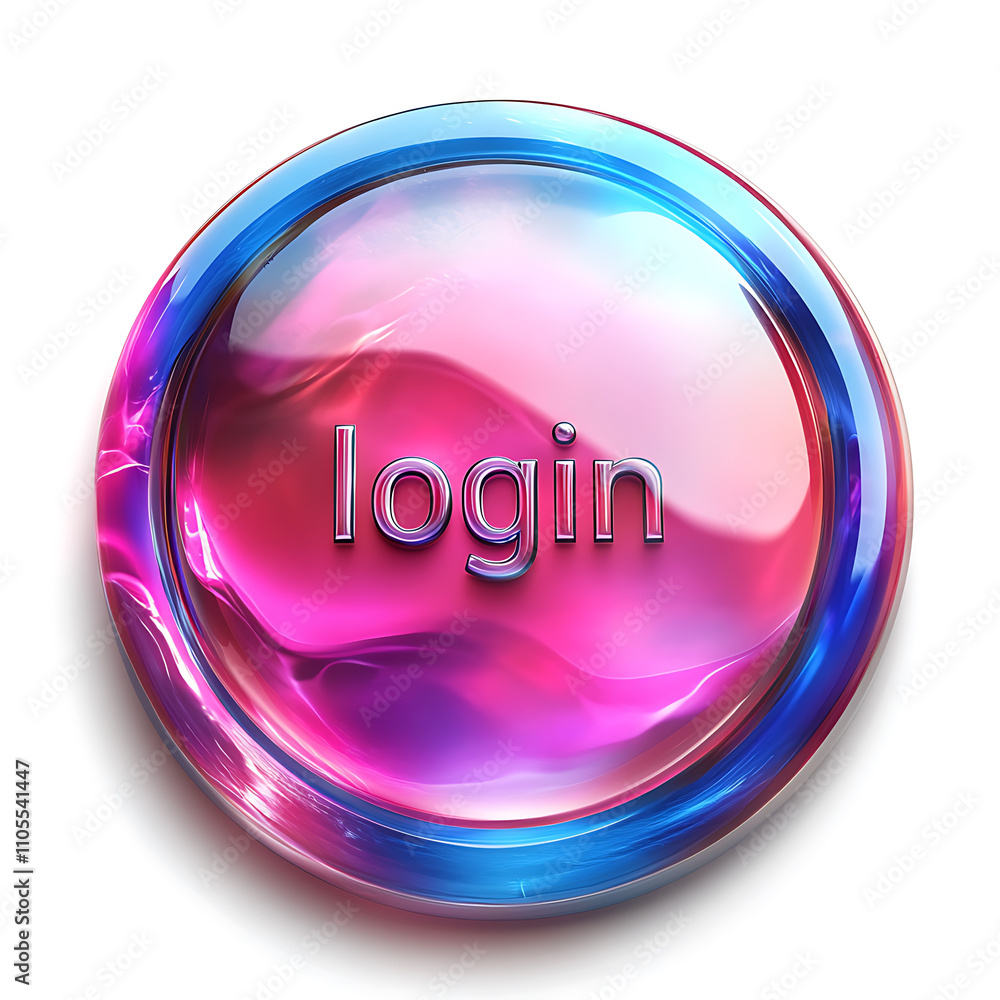 Poster vibrant glass login button featuring colorful gradient and smooth texture, inviting users to engage 