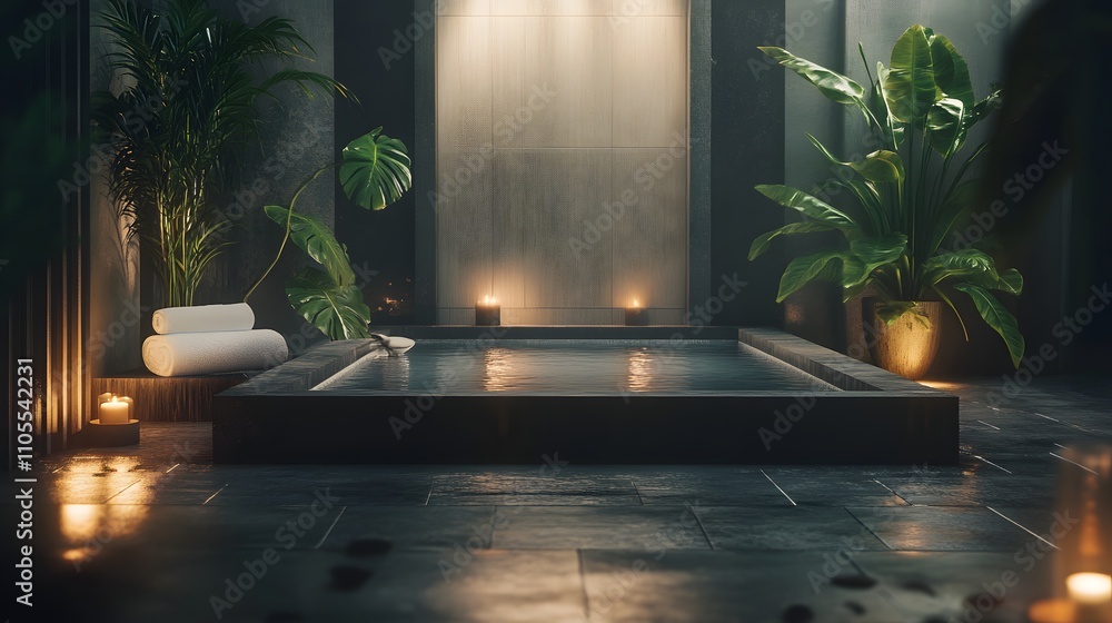 Poster 28. a luxurious spa setting with a large, clean space in the middle for text