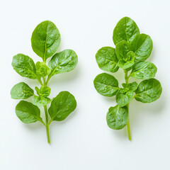 Obraz premium Fresh green watercress leaves on light background, showcasing their vibrant color and healthy appearance. Perfect for salads and garnishes