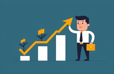  Interest rate, tax or VAT increase, loan and mortgage rate upward trend, investment profit or dividend rising up concept, businessman banker, FED or government put upward arrow