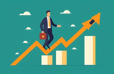 Fototapeta premium Interest rate, tax or VAT increase, loan and mortgage rate upward trend, investment profit or dividend rising up concept, businessman banker, FED or government put upward arrow