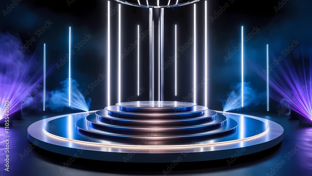 Poster abstract future platform game light technology stage 3d podium background. 3d podium technology back