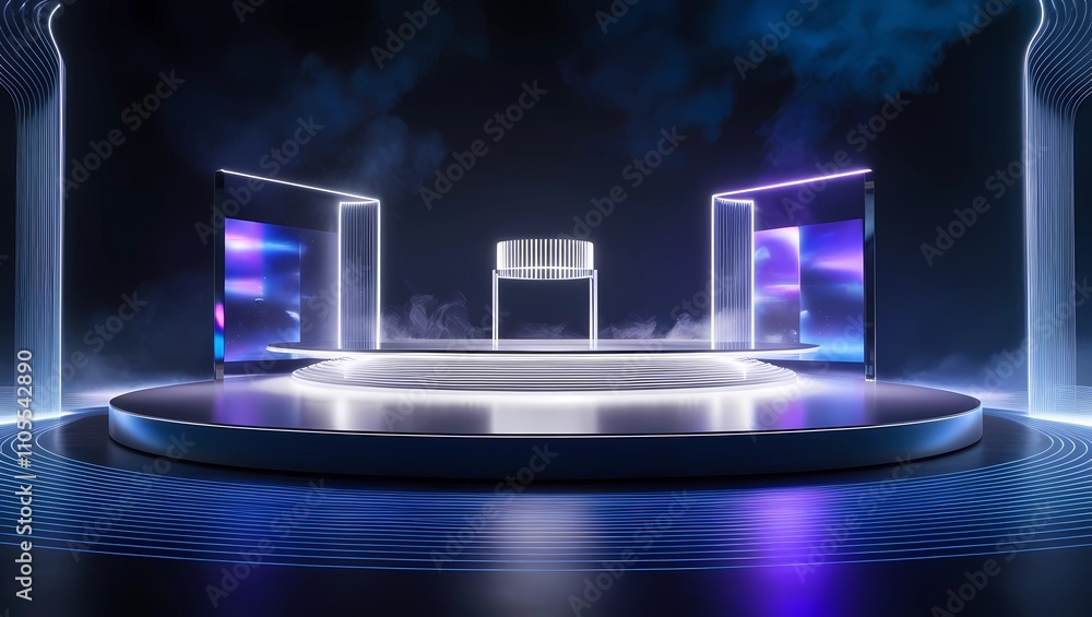 Aufkleber abstract future platform game light technology stage 3d podium background. 3d podium technology back