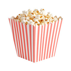 Tasty popcorn in a red white striped box isolated on a transparent background